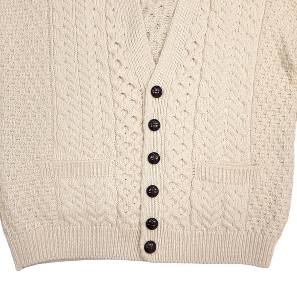 Vintage Celtic & Co Men's Irish Cream Cable Aran Merino Wool Cardigan Size Large - Picture 3 of 12